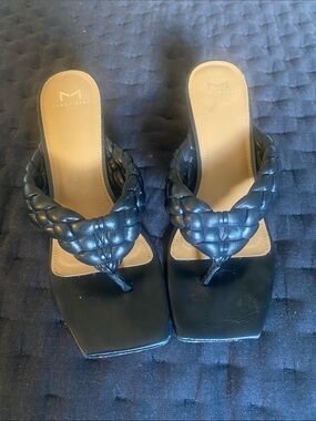 Marc Fisher Black Braided Thong Mules